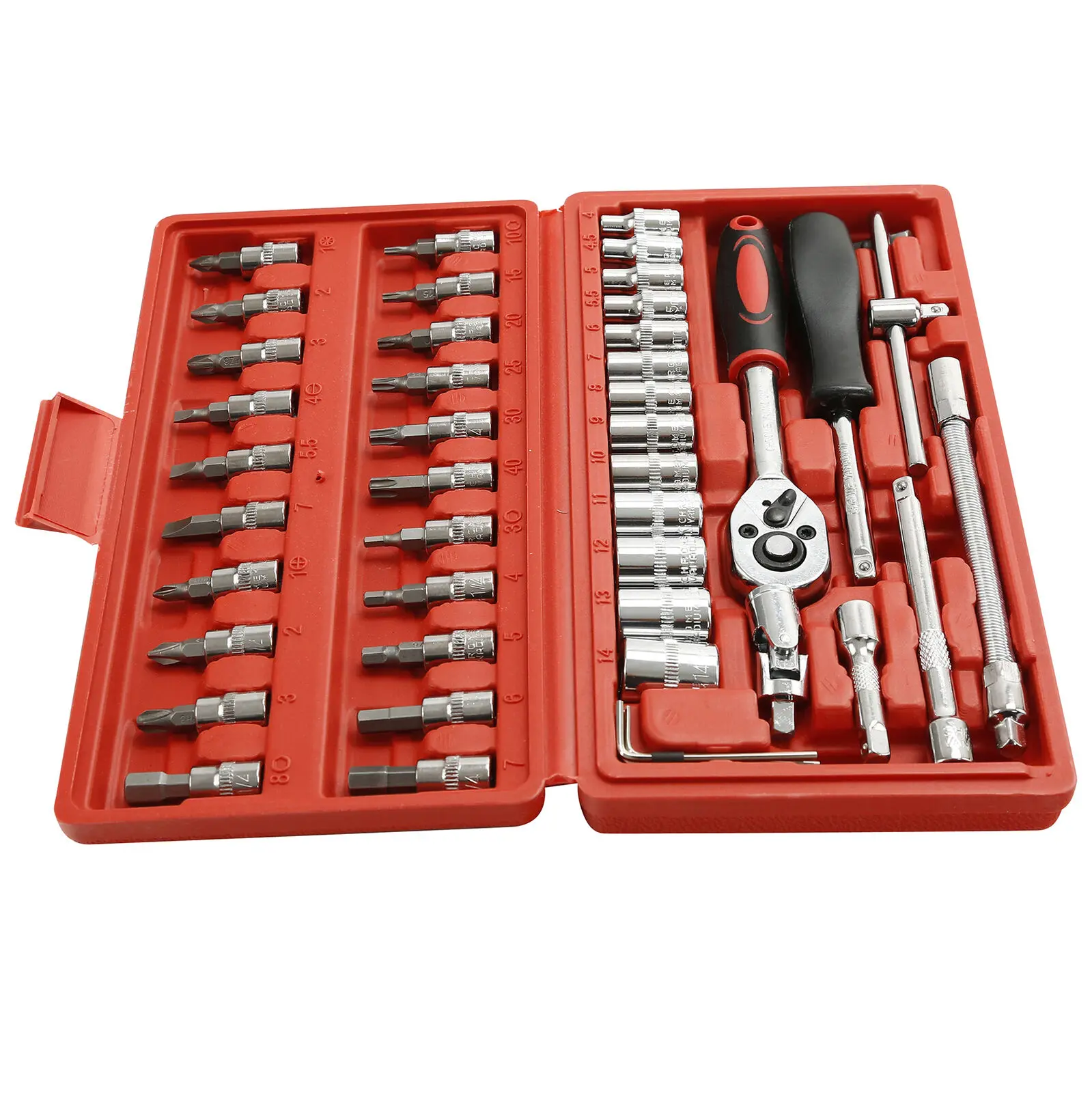 46 PCS ratchet set with socket 1/4" drive and extender, boxed, for automotive UK