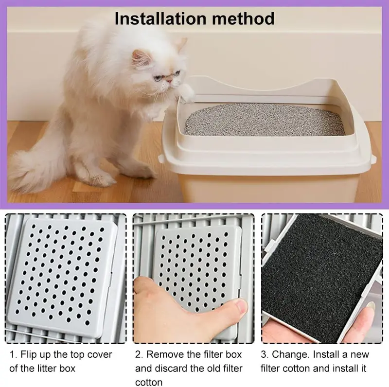 Carbon Filter for Cat Litter Box,Replacement Cat Litter Boxes Filters,Cat Litter Pans Odor Carbon Filters,Activated Charcoal Filter Mat,Odor Control & Air Purification,10.5x11.5cm,15pcs 3