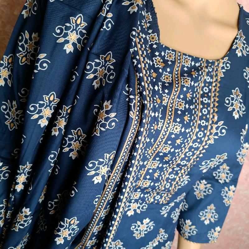 Blue and Gold - 2 piece Gold printed Anarkali dress with matching duppata, Asian, Dress, Pakistani, Indian 1