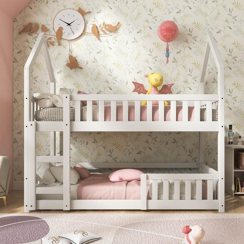BTM Luxury UK New Bunk Bed Twin Sleeper Bed with Ladder, Solid Wood Frame 3FT Single bed, Gaming Bed, Castle-shaped Bed 90 x 190 cm Children's Bed room Furniture, Wooden Bed Frame for Kids Children 2