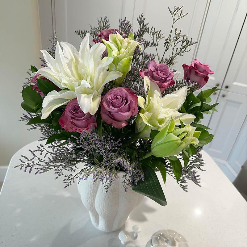 Luxury Lilac Charm Fresh Flower Bouquet with Lilac Roses and White Alstroemeria - Home, Interior, Decor, Decorative, Gift 6