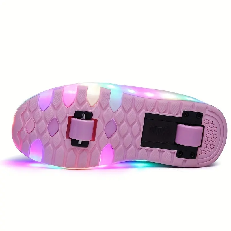 Girl's Fashion LED Light Roller Shoes, Comfy Detachable Wheel Skate Sneakers For Outdoor