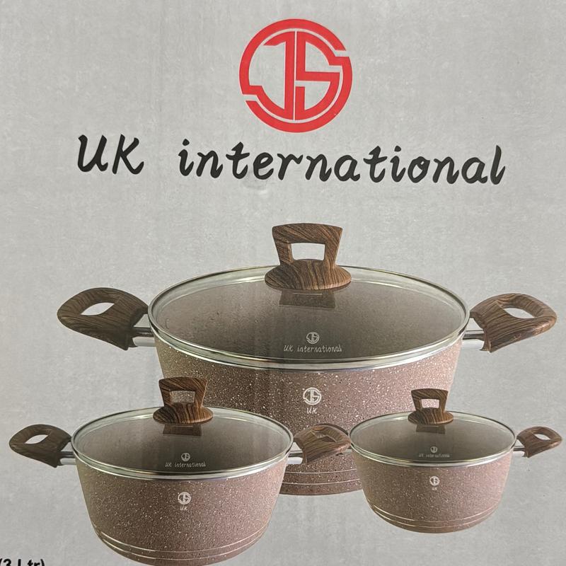 coffee colour 3pots in box packing nonstick induction wooden handle 5