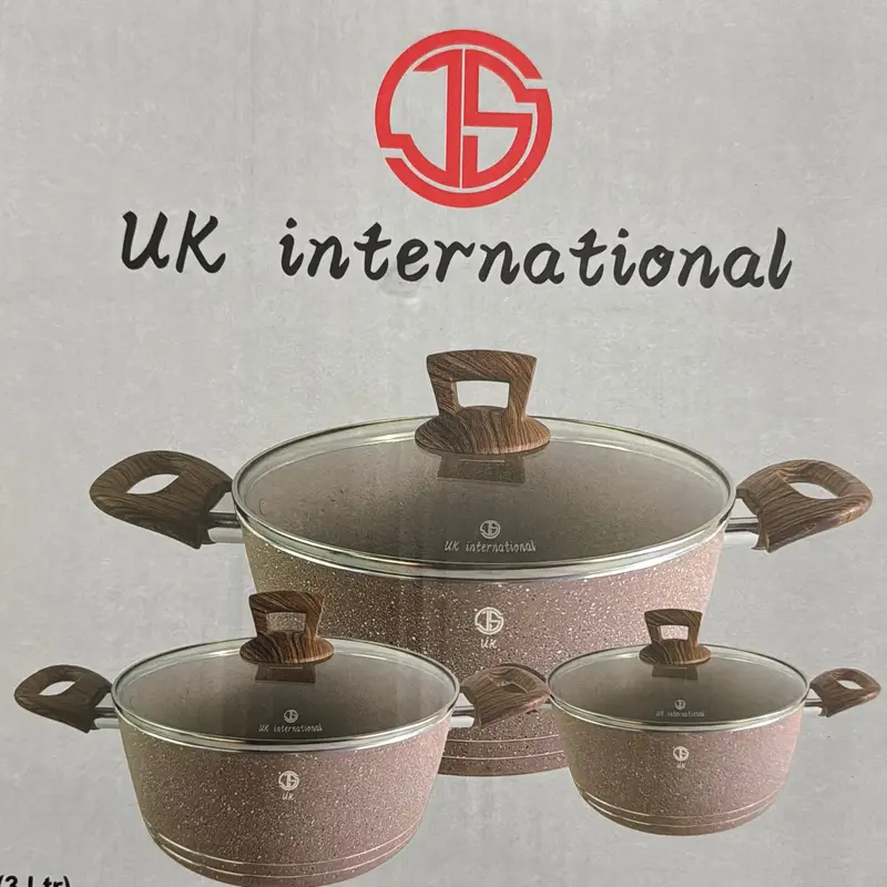 coffee colour 3pots in box packing nonstick induction wooden handle 4