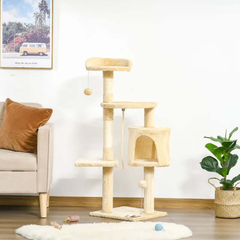 Cat Tree Activity Centre Scratcher Scratching Post with Toys Beige 114Cm 8