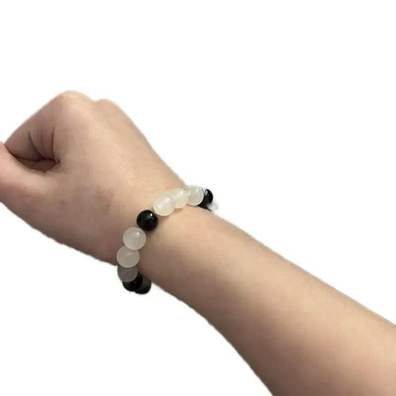 Women's Black White and Grey Glass Bead Bracelet