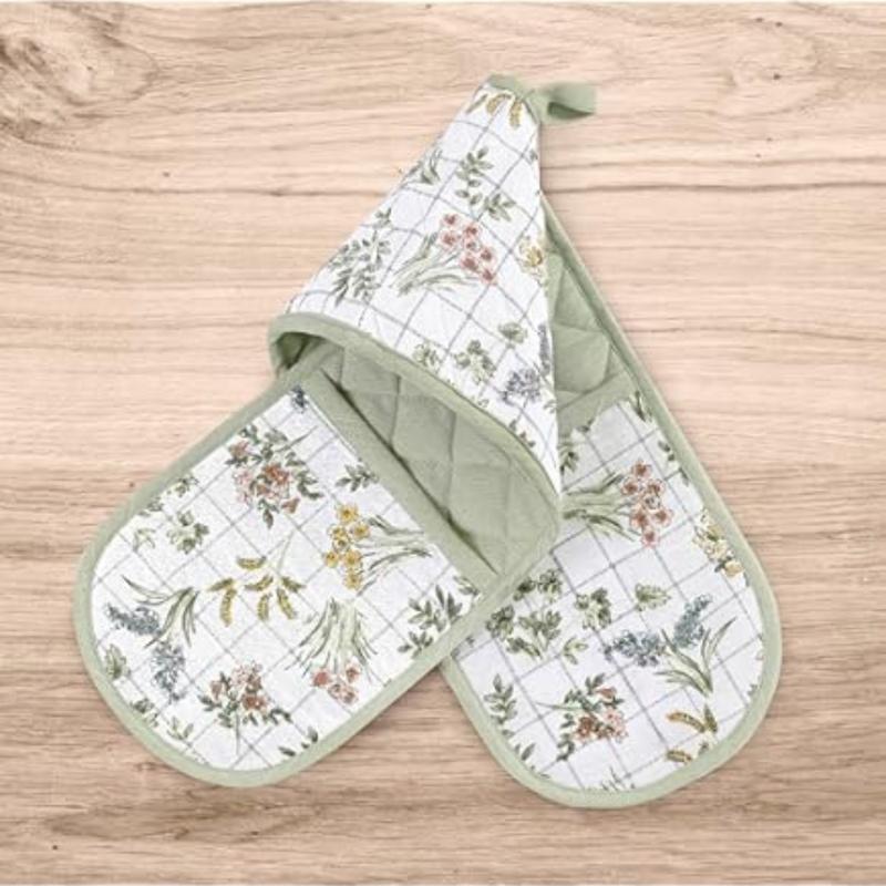 Stylish Double Oven Gloves with Insulated Cotton Mitts & Pot Holder - Various Designs - Classic, Bakeware - Heat Resistant 3