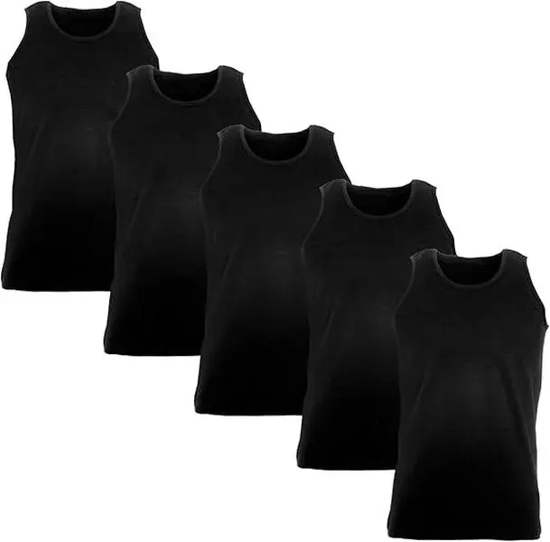 5 Pack Mens Sleeveless Vest Sports Workout Regular with Round Neckline Loose Tank Top Gym Vest