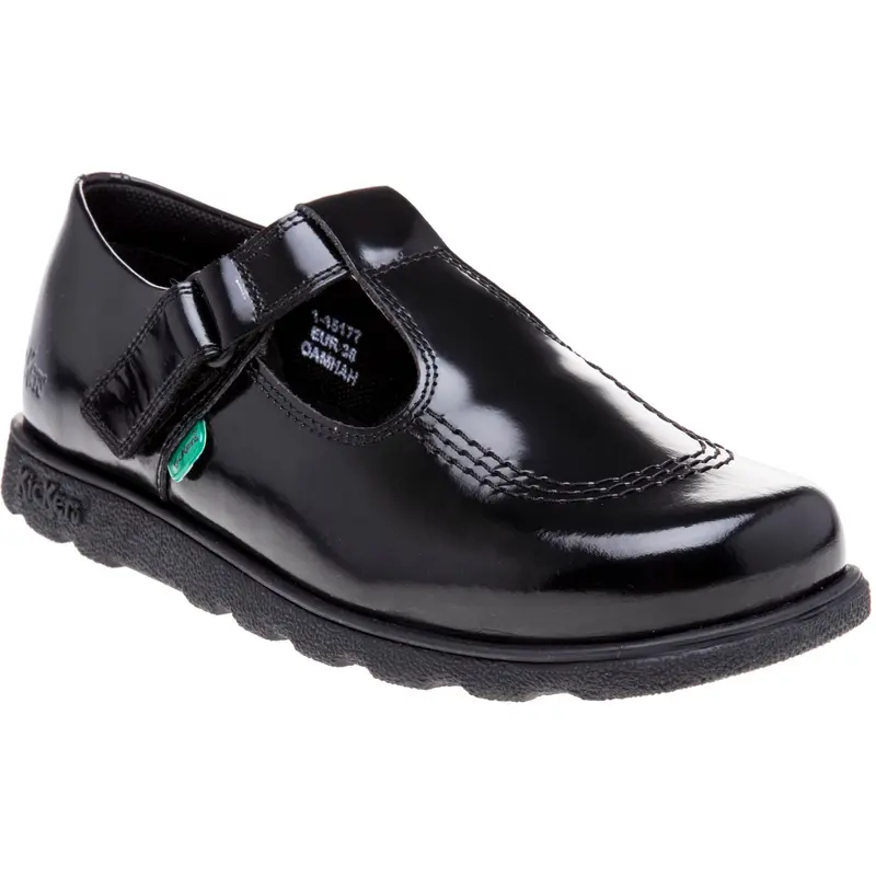 Kickers Fragma T-Bar Shoes - Black Leather School Shoes 1
