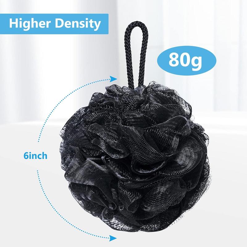 Product Introduction of Large 80g Bath Loofah Shower Sponge Body Scrubber Mesh Pouf Set of 4 for Men and Women (Black) - Accessories 3