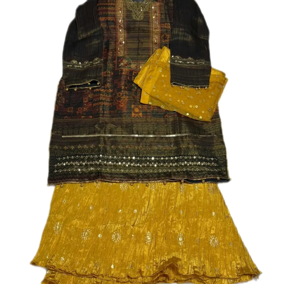Limelight Women's Shirt with Crushed Plazo and Organza Dupatta