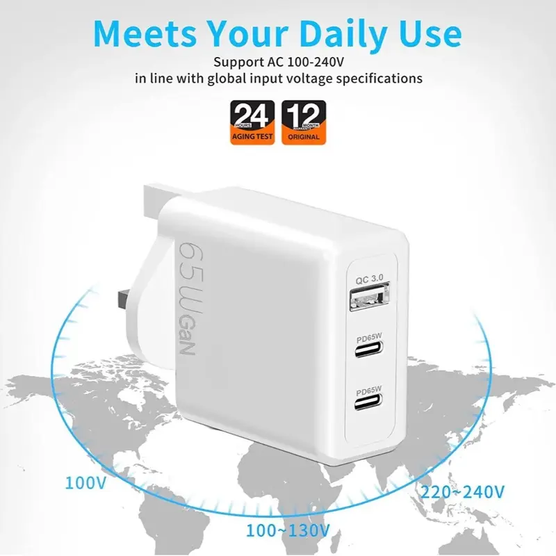 65W GaN Fast Quick Charger for Type-C Devices - UK Plug - Charging 2