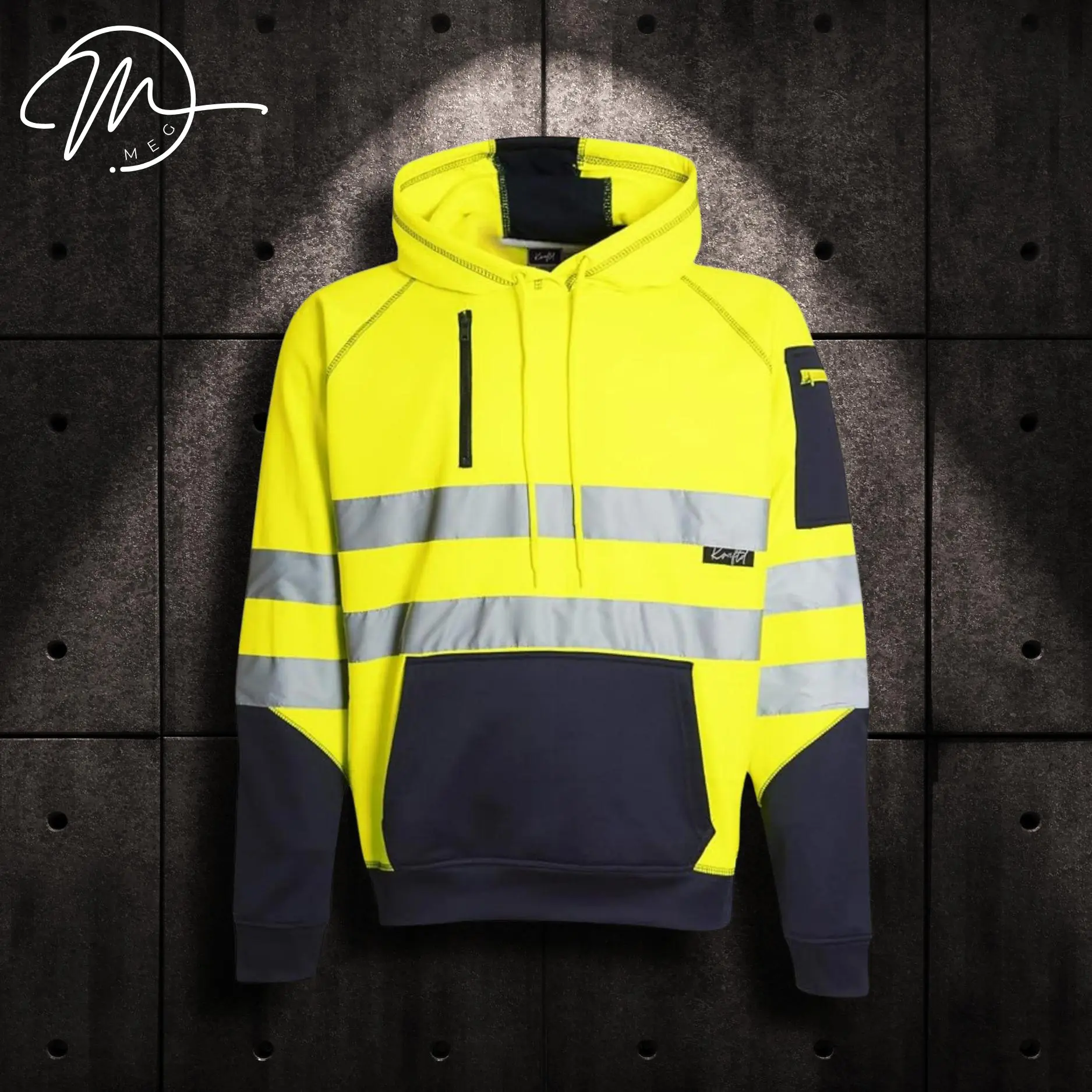 Hi Viz Reflective Pullover Hoodie with 3 Zipper Pockets – High Visibility Fleece Hoodie for Men | Casual Long Sleeve Sweatshirt with Secure Storage | Comfortable Lightweight Menswear Top