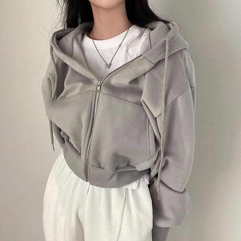 Product Introduction of Fashion Zipper Hood Sweatshirt Women Autumn Long Sleeve Crop Tops Casual Y2K Hoodies Streetwear Harajuku Female Jackets Coats 8