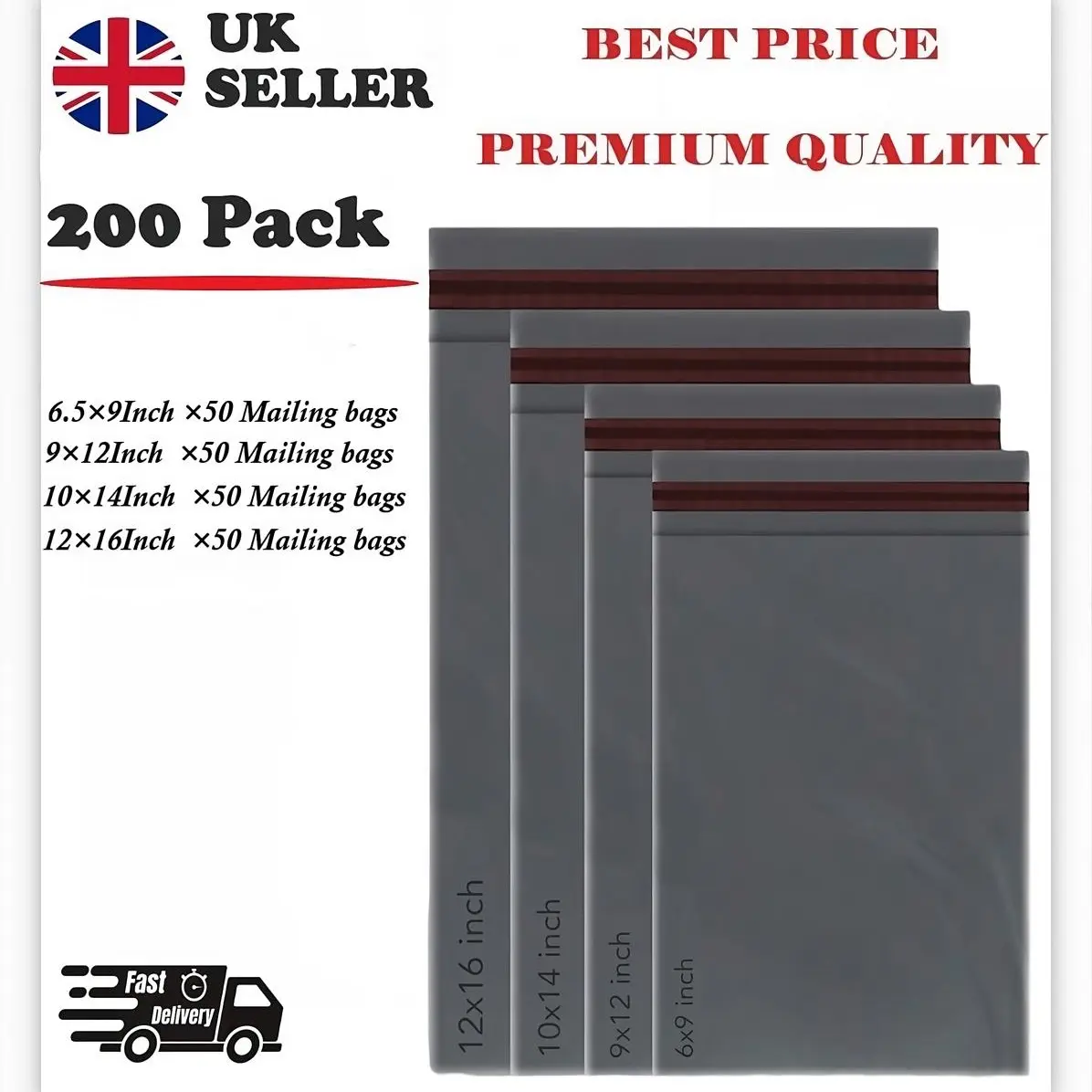 200 Mixed Size Multi Mailing Postal Bags, Envelops for posting Cloths,Self-Seal Closure Packaging Bags, Delivery Bags, Mailing Bag Flexible and Tempered Proof, 4 Sizes Small to Large Postal Bags selfseal mailbags poly envelope postage