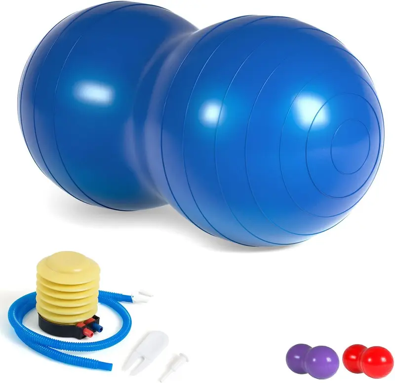 Gym Quality Peanut Ball for Kids Therapy, Anti-burst Exercise Ball with Pump, 90x45cm Yoga Ball for Pregnancy Birth Exercise, Physical Fitness 1