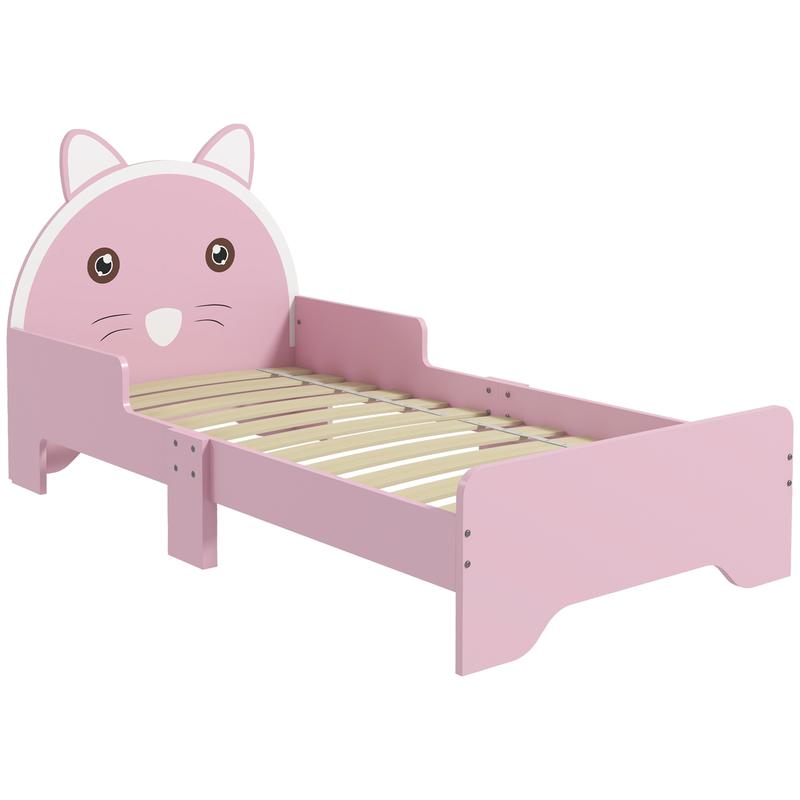 ZONEKIZ Toddler Bed Frame, Kids Bed Cat Design Princess Bed Bedroom Furniture with Guardrails, for 3-6 Years Old, 143L x 74W x 72Hcm - Pink 0