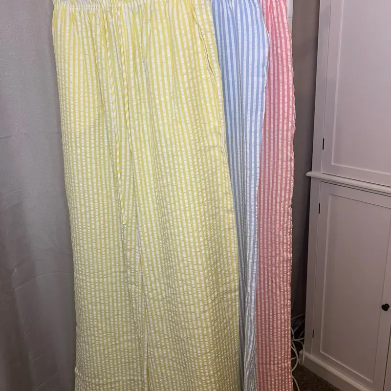 Women's Striped Light Weight Cheesecloth Trousers - Perfect for Summer - Pants, Womenswear