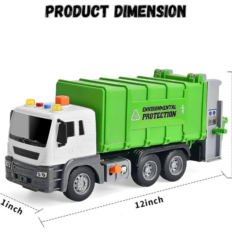 Friction Powered Waste Management Recycling Garbage Truck Toy with Trash Cans, Light & Sound - Educational Birthday Gift for Kids and Toddlers 5