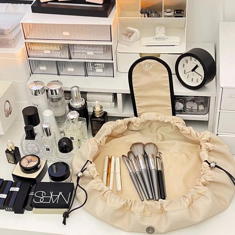 Luxury Drawstring Makeup Bag - Premium PU Leather Cosmetic Organizer Pouch, Travel Makeup Bag, Large Capacity Makeup Pouch, Portable Cosmetic Bag, Quick Access Makeup Bag, waterproof cosmetic bag, durable makeup bag, makeup storage bag 3