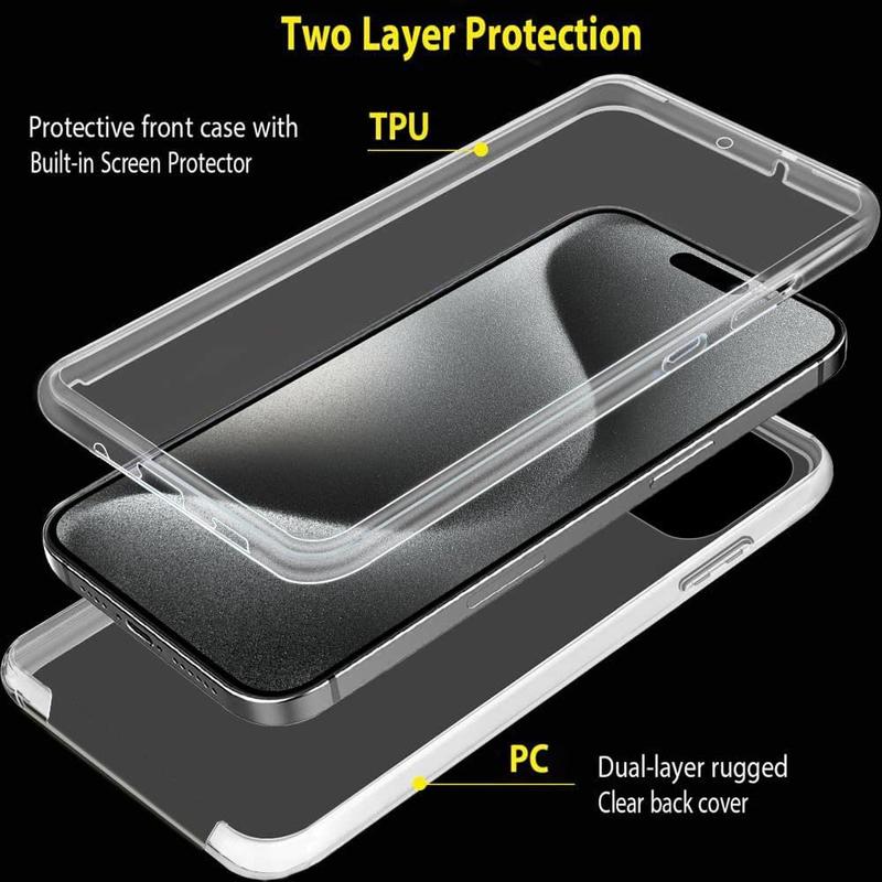 360 Case For iPhone 16 15 14 13 12 11 XR XS MAX 8 6 6 5 Clear TPU Shockproof Bumper Front and Back Cover 1
