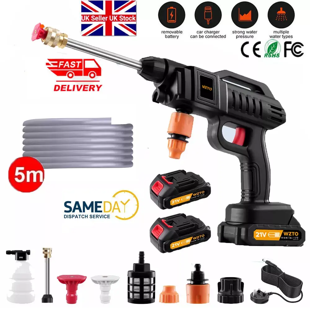 2 Battery Portable Cordless Car High Pressure Washer Jet Water Wash Cleaner Gun