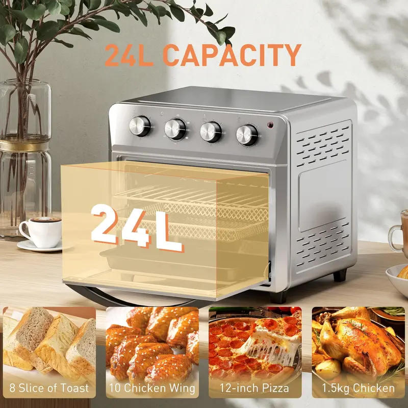 24L Silver Air Fryer Oven 1600W Oil Free Cooking with Timer Touch Screen by HOMCOM 3