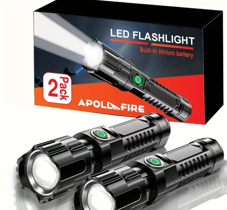 2-Pack LED Flashlights, USB Rechargeable with Telescopic Zoom, High-Lumen Outdoor Tactical Flashlight, 18650 Lithium Battery, Portable and Durable with Built-in Charging strong 0