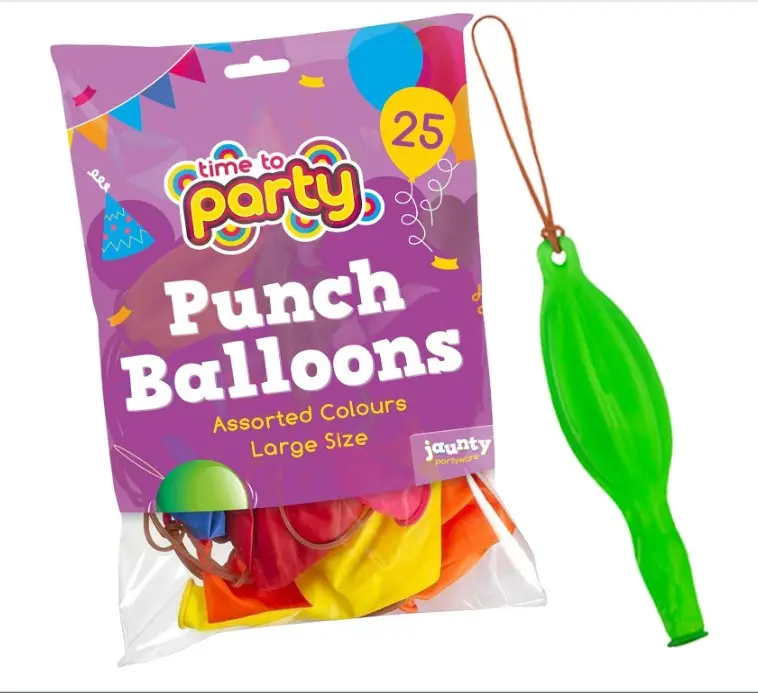 Jaunty Partyware 25x Large Punch Balloons for Kids Ideal Party Bag Fillers - 12 Inch Large Size - Assorted Colours - Fun Children’s Party Ideas - Thick & Strong - Easy to Inflate