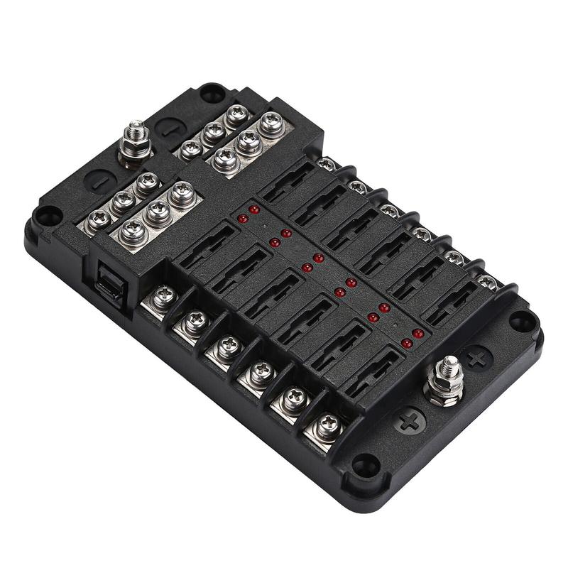 Product Introduction of 12 Way Blade Fuse Box 12V 32V Block & Auto Marine FuseBox Holder Bus Bar Car Kit 0
