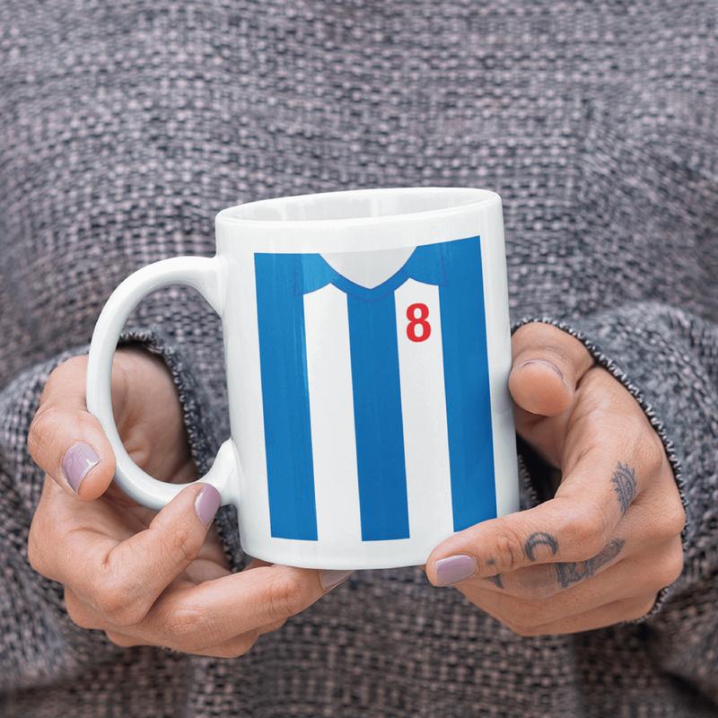 Personalised Brighton & Hove Retro Football Style Coffee Mug + Coaster - A Perfect gift for Eid, Birthday, Anniversary, Love, Office, Work, Friends, Football Fan, Christmas, Secret Santa, Bespoke, Custom Ceramic Drinkware 2