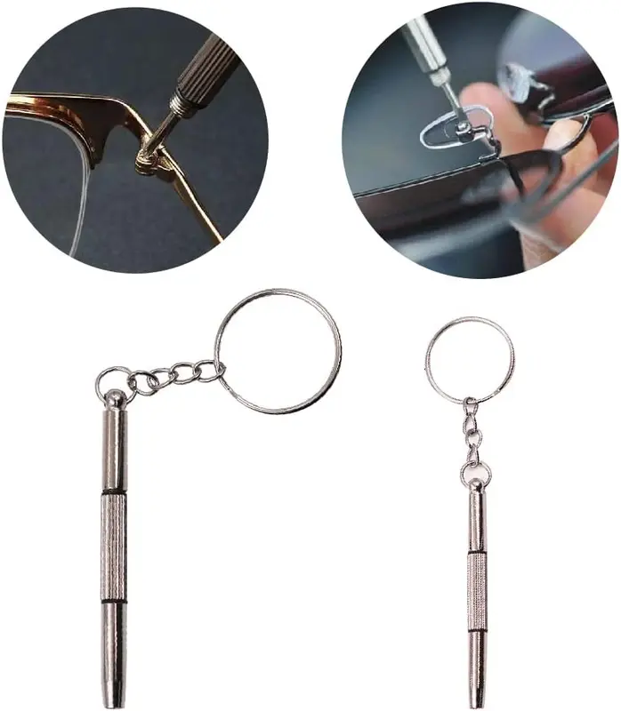 Set of 4 Mini Glasses Screwdriver 3 in 1 Precision Glasses Repair Set Key Ring Mini Hand Tool Portable Mini Screwdriver for Glasses, Jewellery and Watches Repair 2