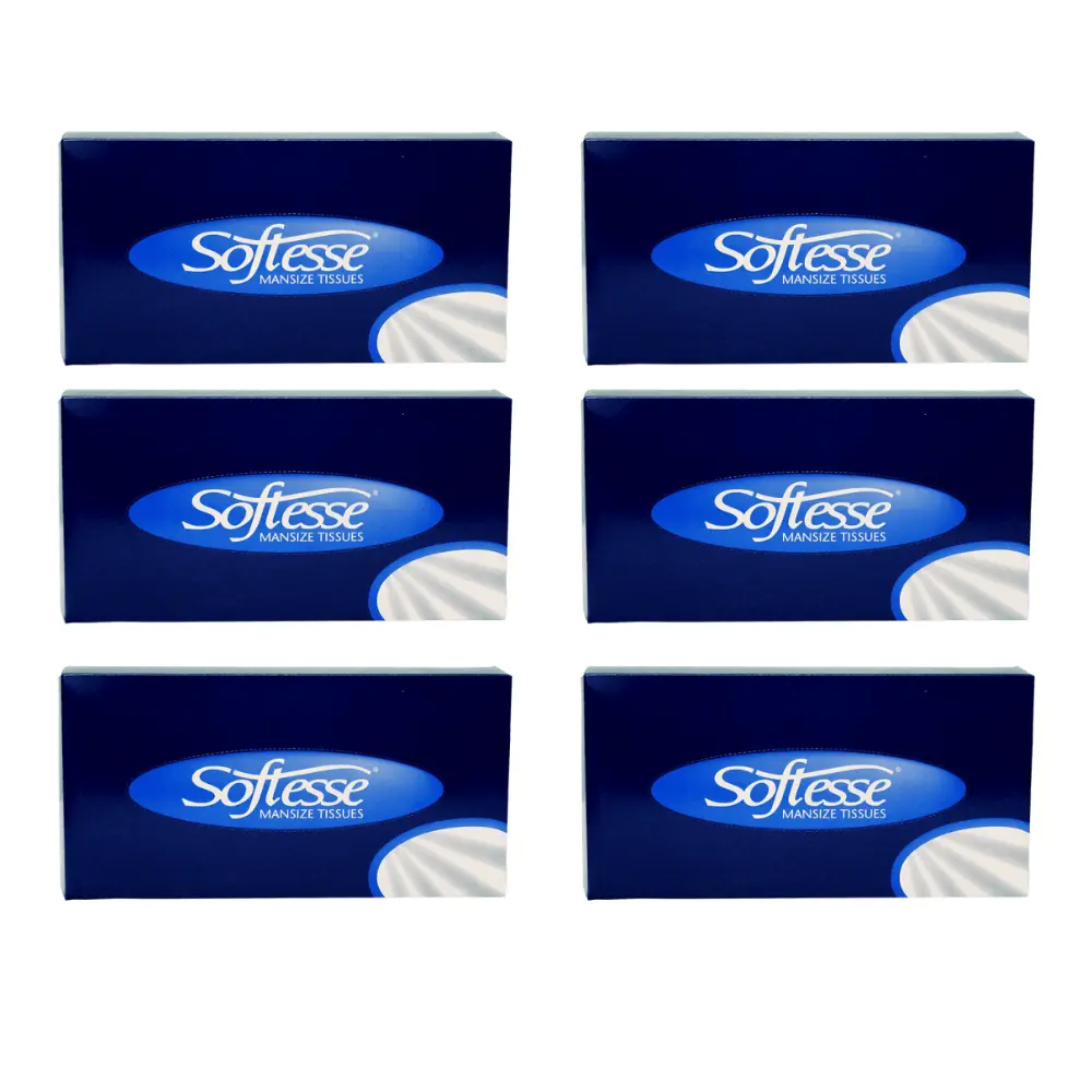 Pack of 6 Mansize Softesse Facial Tissue Boxes - 2 Ply White - 75 Sheets per Box - Napkin