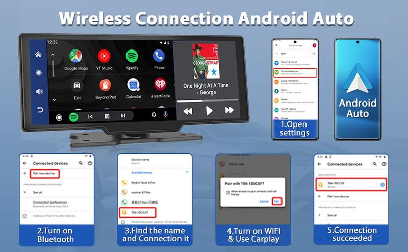 Product Introduction of Universal Portable Car Stereo Wireless Apple Carplay/Android Auto 10.26'' HD Touch Screen Car Play Navigation with Voice Control 16
