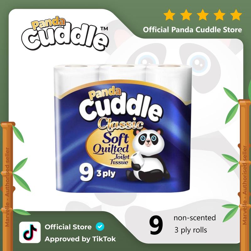 PANDA CUDDLE TOILET ROLLS/ NON SCENTED/ 1x9pk, 5x9pk, 8x9pk and 10x9pk NON SCENTED (Cuddle Panda 3PLY) Eco-friendly Disposable Flushable Toilet Rolls 1