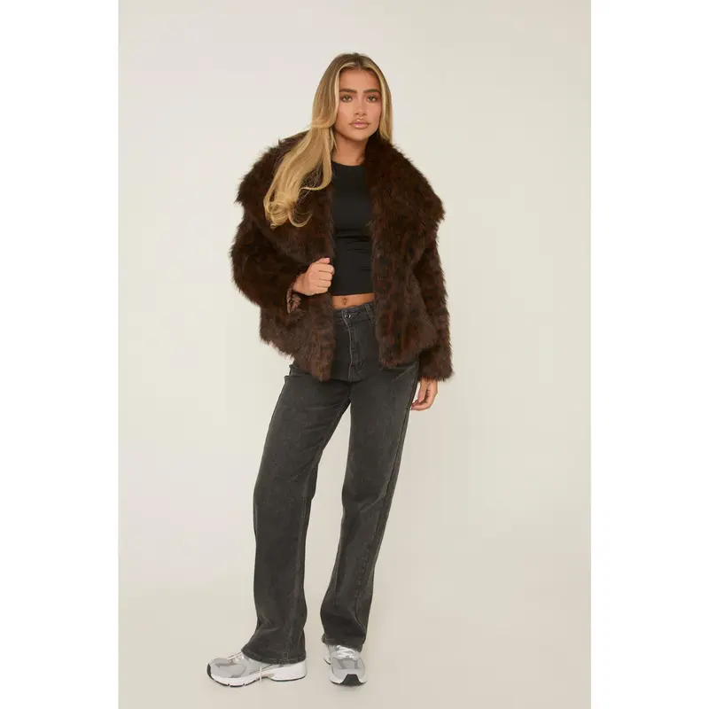 Dania Womenswear Rebellious Fashion Leopard Print Faux Fur Cropped Coat 7