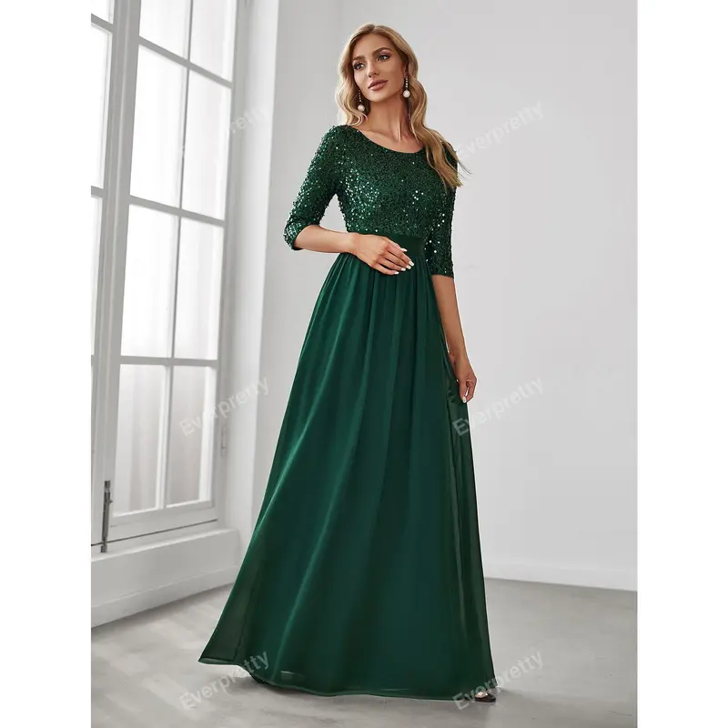 EVER-PRETTY Contrast Sequin Bodice Chiffon Prom Evening Dress, Formal Gown, For Wedding Guest, Graduation, Dinner 3