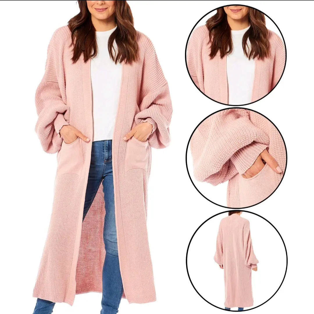 Ladies Long Balloon Sleeve Cardigan Comfortable Knitwear Loose Womenswear