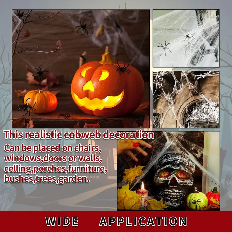 60g Halloween Spider Web Decoration with 30PCS Realistic Fake Spiders - Stretchable Cobwebs for Halloween 2024 | Trendy Halloween Aesthetic Décor for Parties | Spooky Nostalgic Decorations for TikTok Trends | Perfect for Halloween Plastic Room Ornaments 4