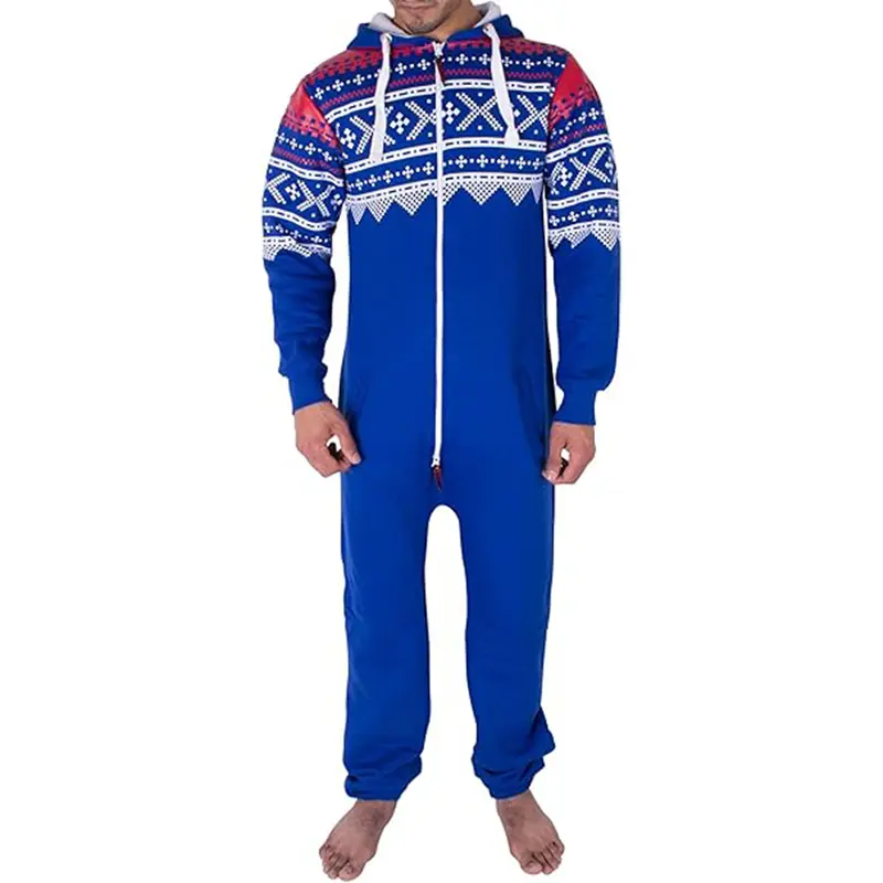 NOROZE Men’s Aztec Onesie Jumpsuit Warm and Cozy Hooded Zip Up Onesies All in One Nightwear Playsuit UK Size S-XXL 4