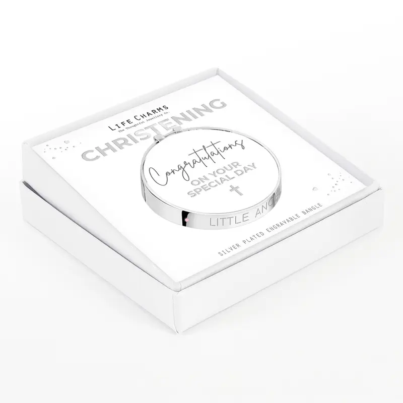Little Angel Christening bangle - pink stones 0