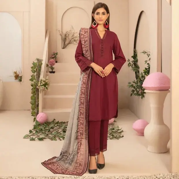 Tawakkal 3 Piece Stitched Solids Berna Fancy Digital Printed Dupatta
