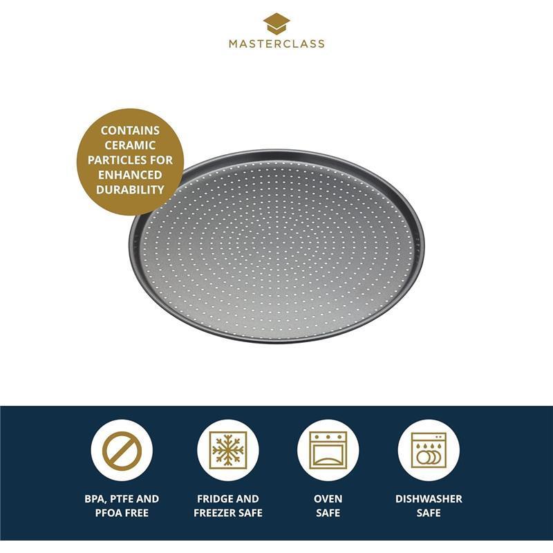 Crusty Bake Non-Stick Pizza Tray for Regular and Pizza Oven, 32cm, Sleeved, Grey Kitchen Utensils Pasta Bakeware 3