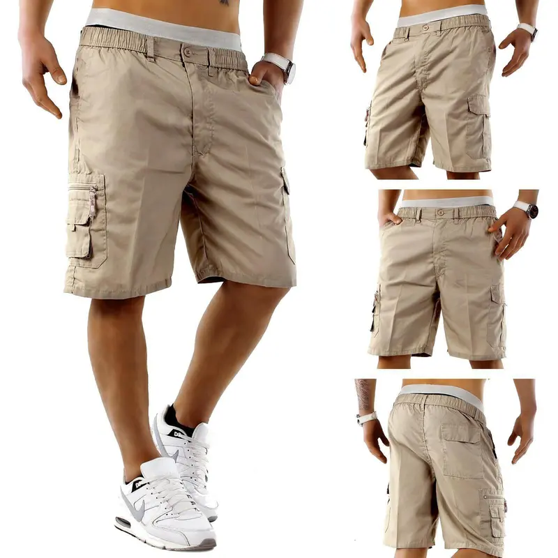 Mens Elasticated Waist Multi Pockets Cargo Shorts Combat Poly Cotton Pants M L XL 2XL 3XL 4XL 5XL 6XL Casual Menswear 1