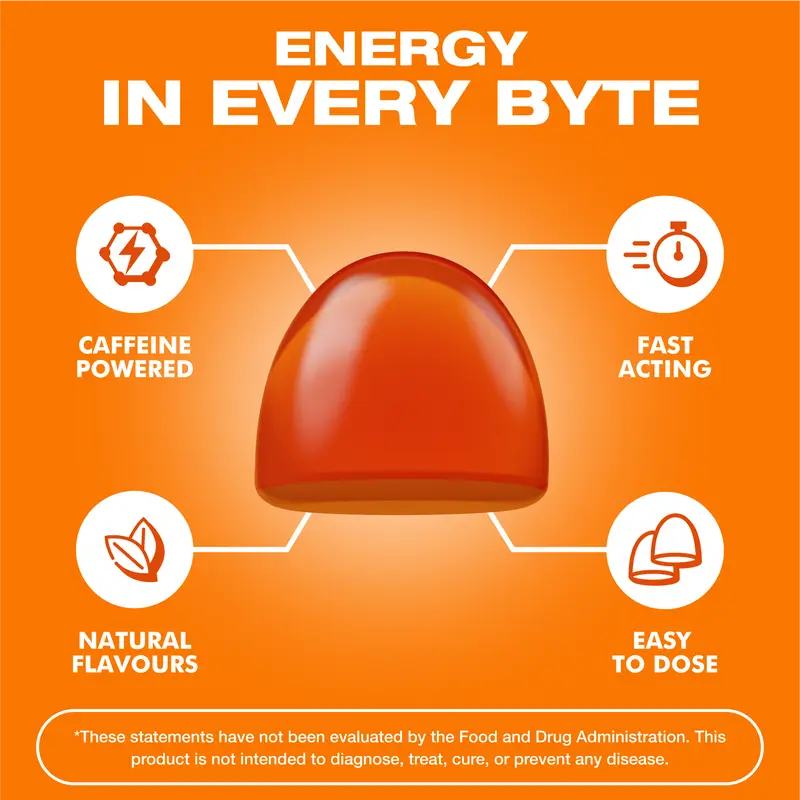 Energy Bytes - Orange Crush - 2 Caffeine Powered Gummies (Sports Pack) 3