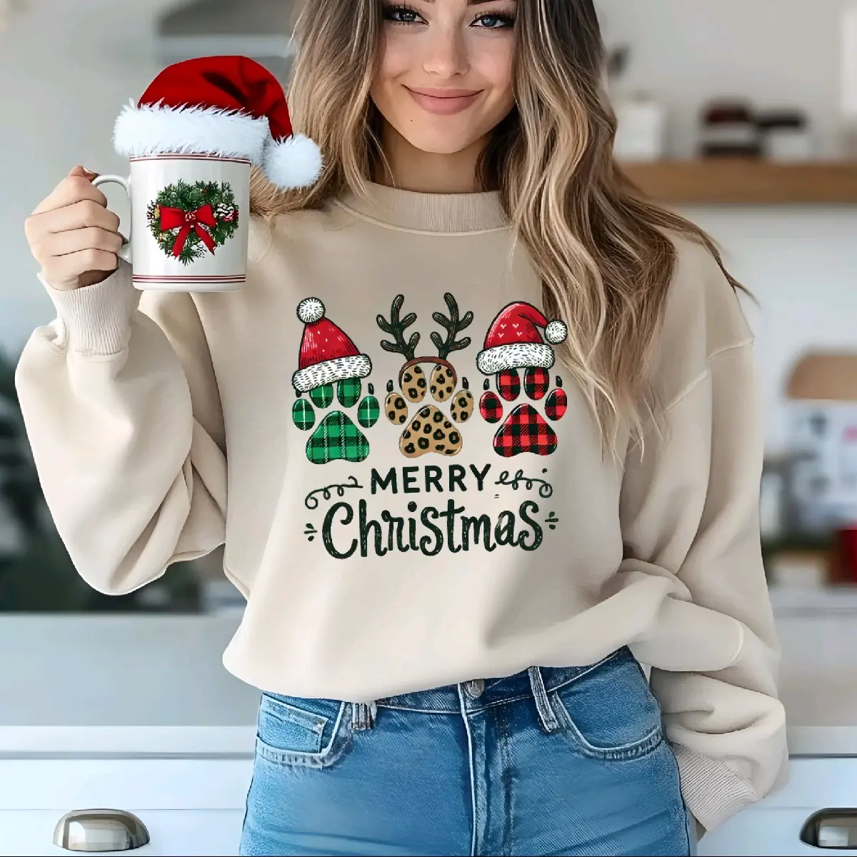 Women’s Christmas sweatshirt Gift Comfort Long Sleeve Round Neck Comfortable
