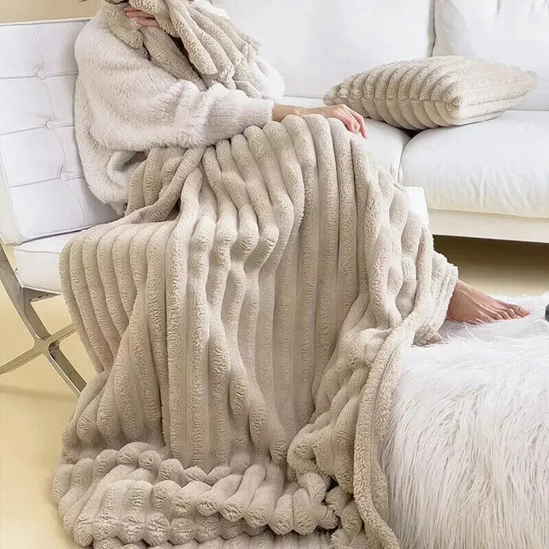 Chunky Cord Ribbed Throw - Soft Fleece Blanket Faux Fur for Sofa, Bed, and Chair - Large, Warm, Fluffy & Cozy Blanket for Home, Couch, or Travel - Super Soft Ribbed Fleece Throw for Comfort and Warmth - Perfect for Settee & Sofa Bedding 5