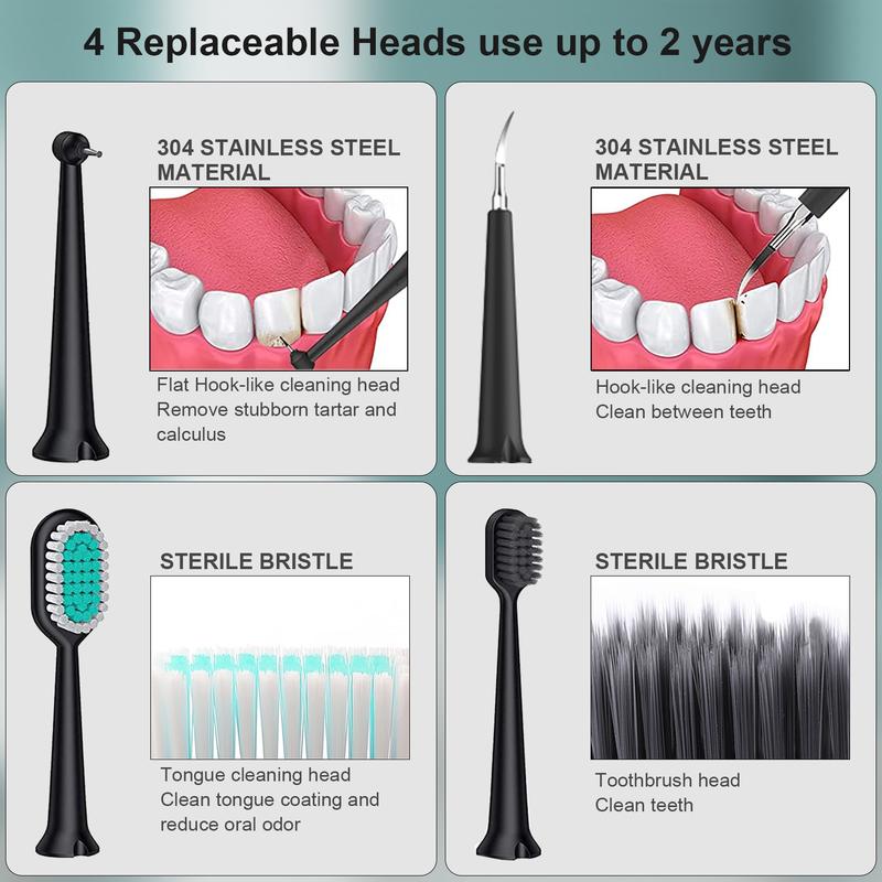 【UK Seller】Teeth Cleaner kit, Tartar Remover with 3 Working Modes Portable Tooth Cleaner, 4 Replaceable Heads  Plaque Cleaning Tool, Portable Teeth Cleaning Tools Kit, Perfect Christimas Gift 4