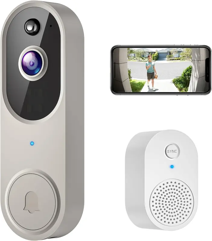 1080p Smart Wireless Video Doorbell Camera, Chime Ringer Included, AI Human Detection, 2.4G WiFi, Night Vision, Cloud Storage, 2-Way Audio, Live View, Battery Powered. 0