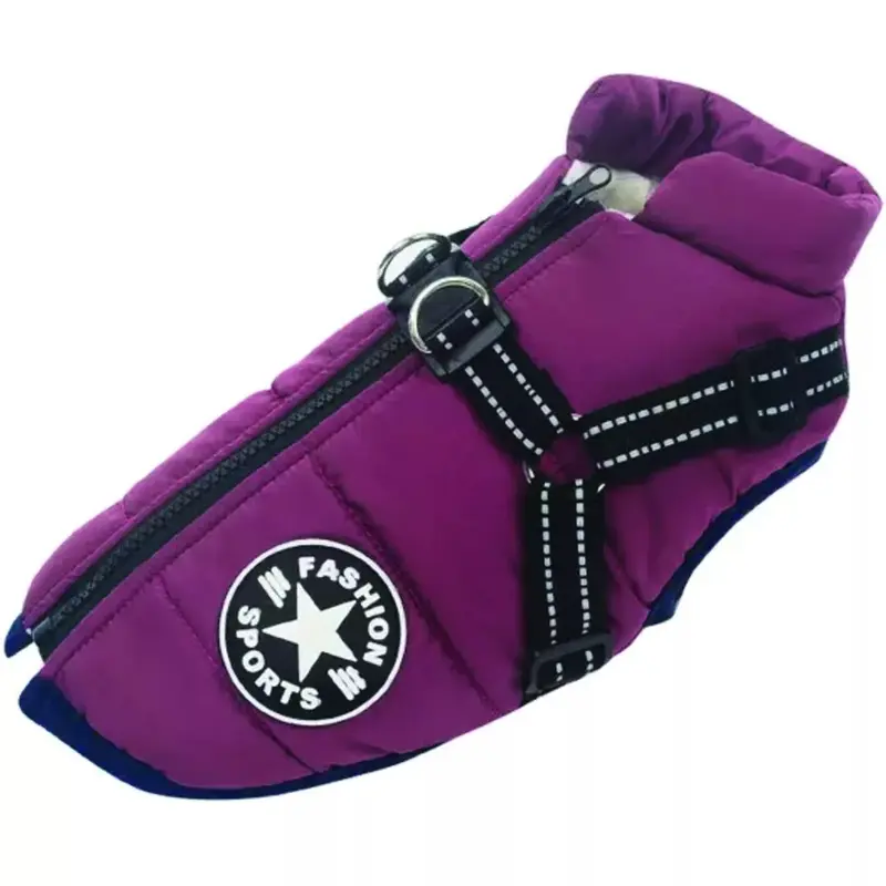 Dog Coat Waterproof With Harness Jacket Raincoat Winter Zip Coats Pet Hole Warm 8